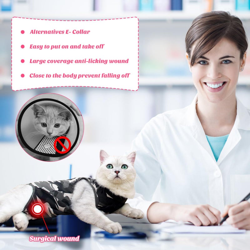 Coppthinktu Cat Recovery Suit for Abdominal Wounds or Skin Diseases, Cat Onesie for Cats After Surgery Female Kitten Recovery Suit, Breathable E-Collar Alternative for Cats After Spay Anti Licking Wounds - Image 2